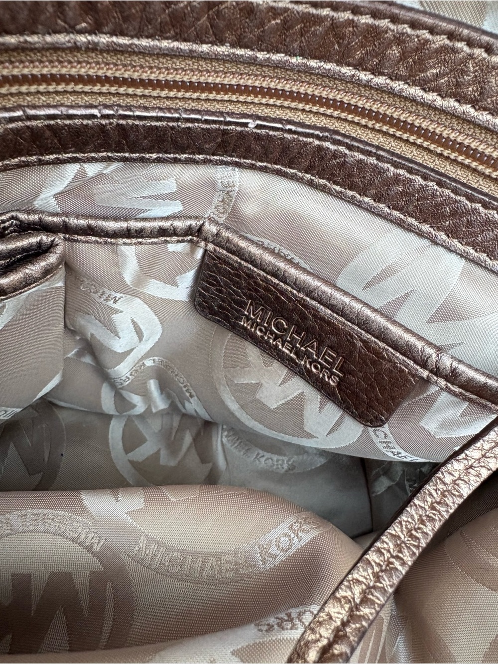 Michael Kors Metallic Brown Leather Satchel - Picture 10 of 16